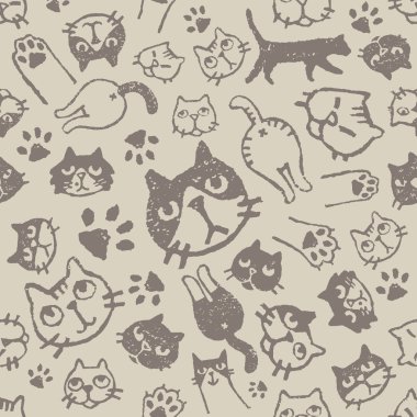 Desen çeşitli kedi yüz ve vücut parçaları ile