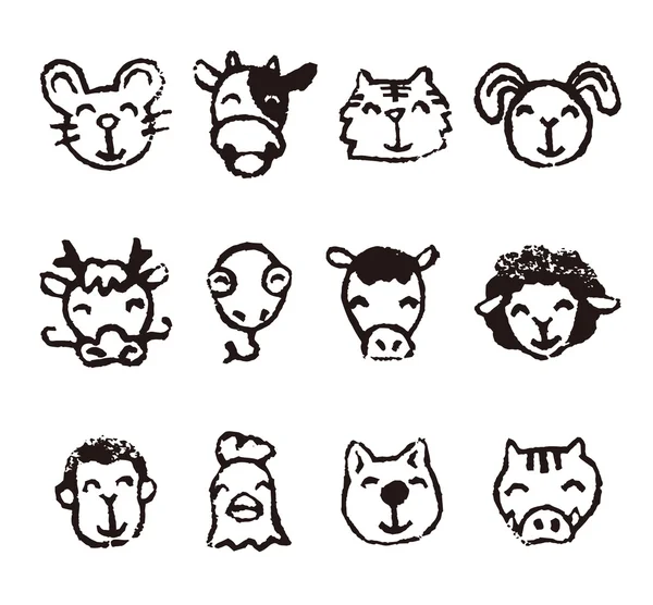 Ícones de signo animal do zodíaco chinês —  Vetores de Stock