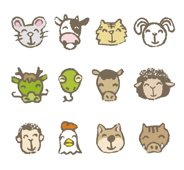 Twelve Chinese zodiac animals — Stock Vector