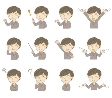 Genç adam Süiti, pozlar ve duygular