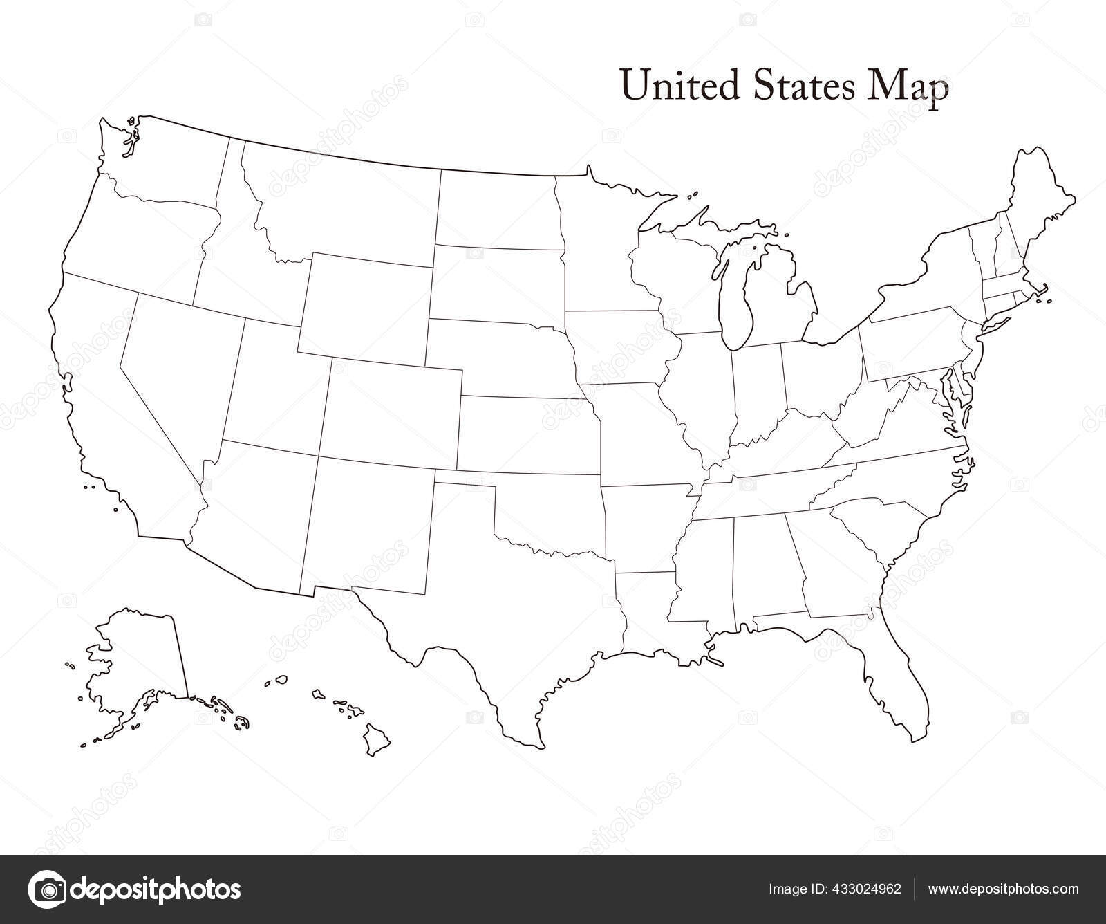 usa map with states black and white