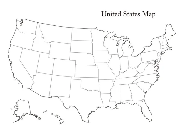 州境と黒と白のアメリカ合衆国地図 アメリカ地図 — ストックベクタ