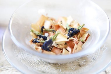 dry herb tea in a glass dish