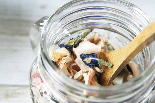 Butterfly Pea Flower Lemongrass Dry Herb Tea Glass Jar — Photo