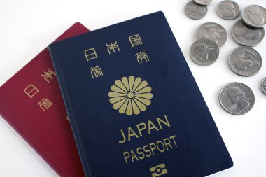 Japon pasaport ve madeni paralar