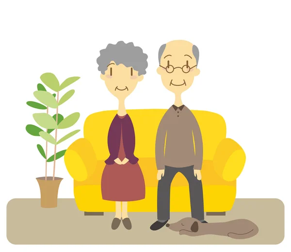 Senior couple sitting in a couch — Stock vektor