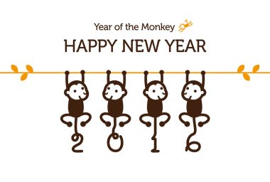New Year card with Monkey clipart