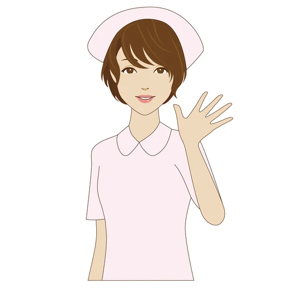 A smiling nurse in uniform waving her hand — Stock Vector