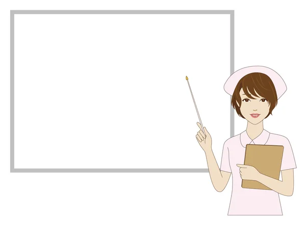 Nurse holding a pointer in front of a whiteboard — Stock Vector