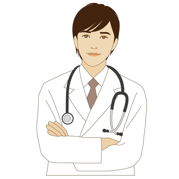 Smiling doctor with his arms crossed — Stock Vector