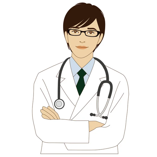 Smiling doctor with his arms crossed — Stock Vector