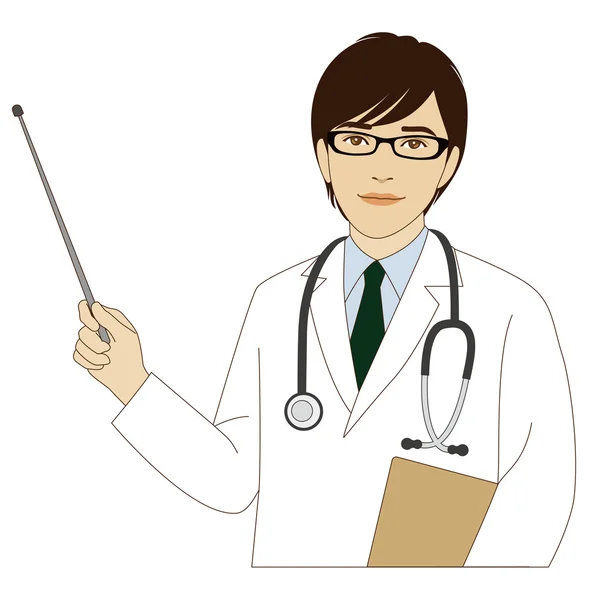 Smiling doctor holding a pointer stick — Stock Vector