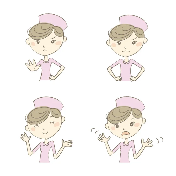 Infirmière avec diverses expressions et poses — Image vectorielle