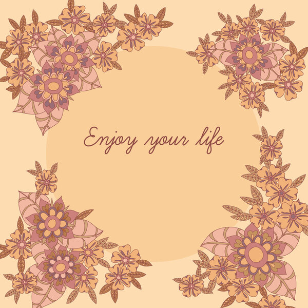 Floral card design, flowers and leaf doodle elements. Illustration made of flowers and herbs. Vector decorative invitation. Spring elements. Floral doodles