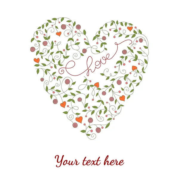 Elle çizilmiş tebrik kartı. Kalp şeklinde çiçek. 