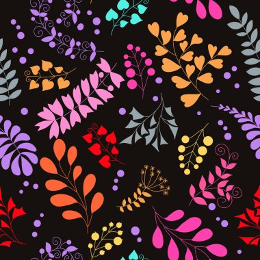 Yaprakları ve meyveleri ile vektör desen. Çiçek dekorasyonu. 