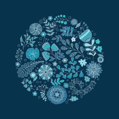 Doodle çiçekler ve kelebekler çiçek daire.