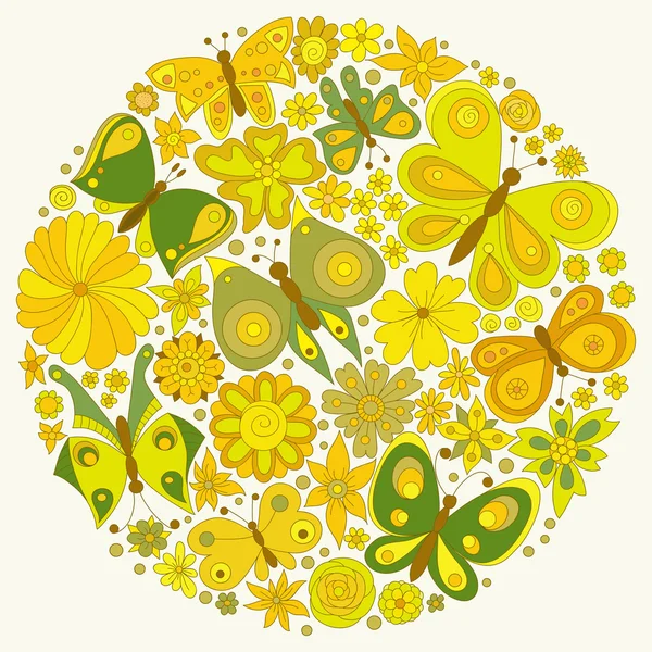 Doodle çiçekler ve kelebekler çiçek daire.