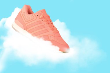 Arka planda izole edilmiş spor ayakkabıları. Renkli arka planda spor ayakkabıları deseni, spor ürünleri için ticari afiş fikri. Rahat spor ayakkabı tasarımı. Boş kopyalama alanı