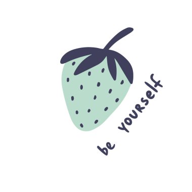 İskandinav tarzı el, çilek ve harf çizimi. Şirin vektör illüstrasyonu