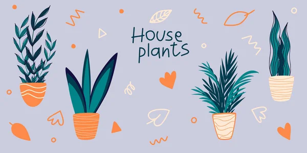Vector Set Door Houseplant Pot Polinavian Style 사이트 인테리어 스톡 벡터