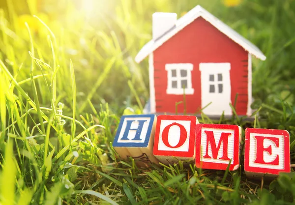 Red wooden house on the grass — Stock Photo, Image