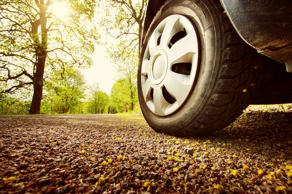 Car on asphalt road in spring — Stock Photo, Image