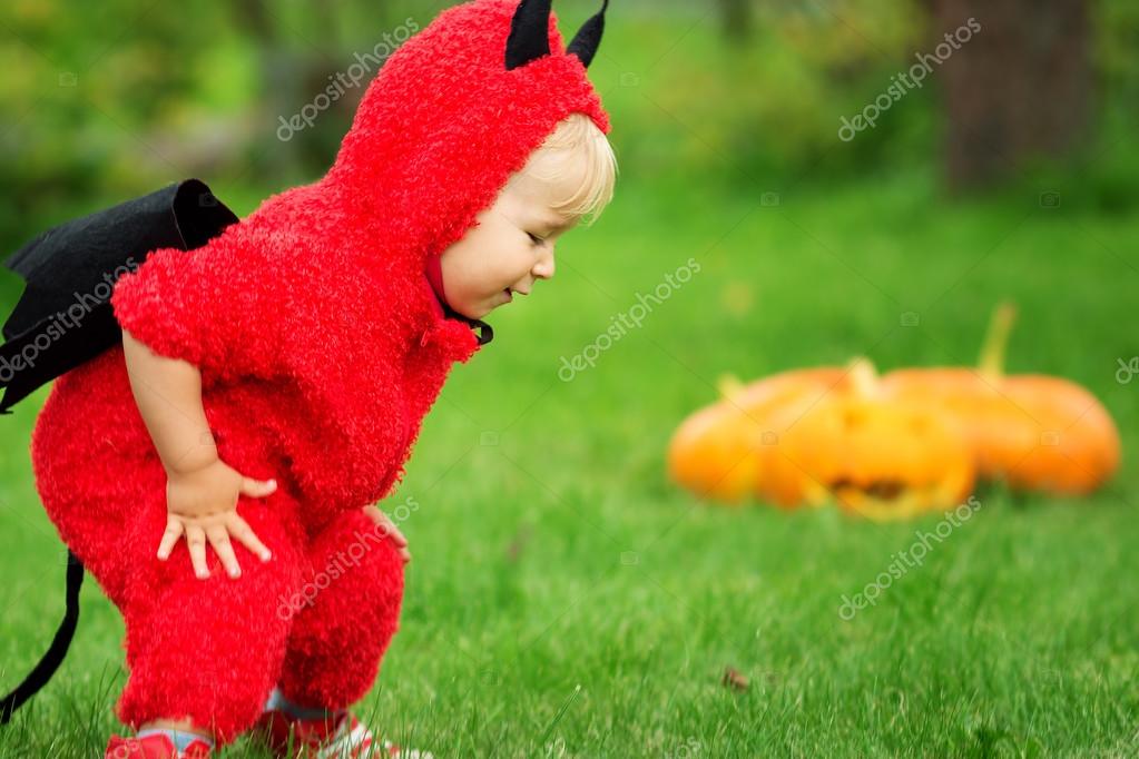 Costume For Baby Devil Outfit Baby In Devil Costume With Pumpkins