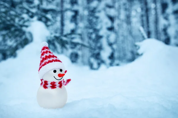 Pequeño muñeco de nieve sobre nieve suave en el bosque —  Fotos de Stock