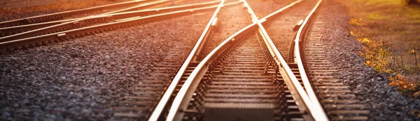 Railway track in the evening in sunset — Stock Photo, Image