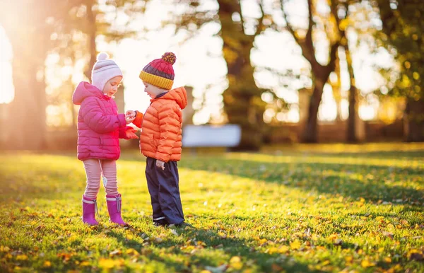 Två barn leker i parken tillsammans — Stockfoto