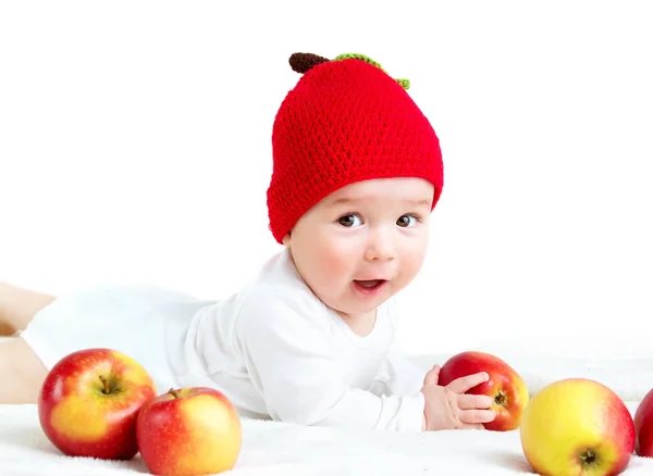 Bebé de siete meses con manzanas — Foto de Stock