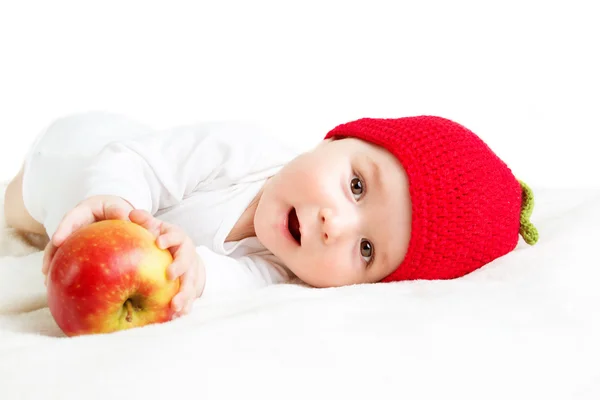 Siedem miesięcy życia dziecka z jabłkami — Zdjęcie stockowe