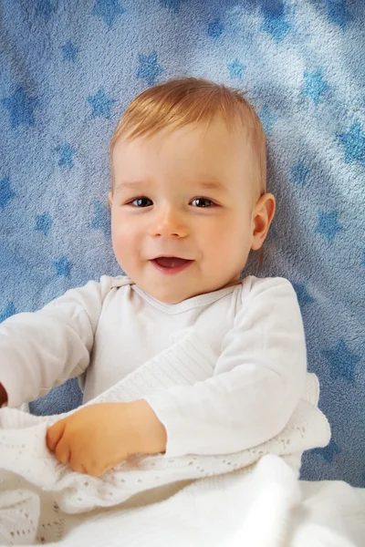 One year old baby in the bed — Stock Photo, Image