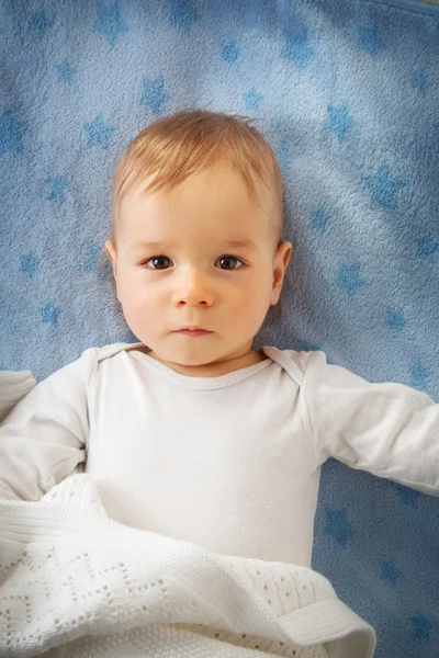 One year old baby in the bed — Stock Photo, Image