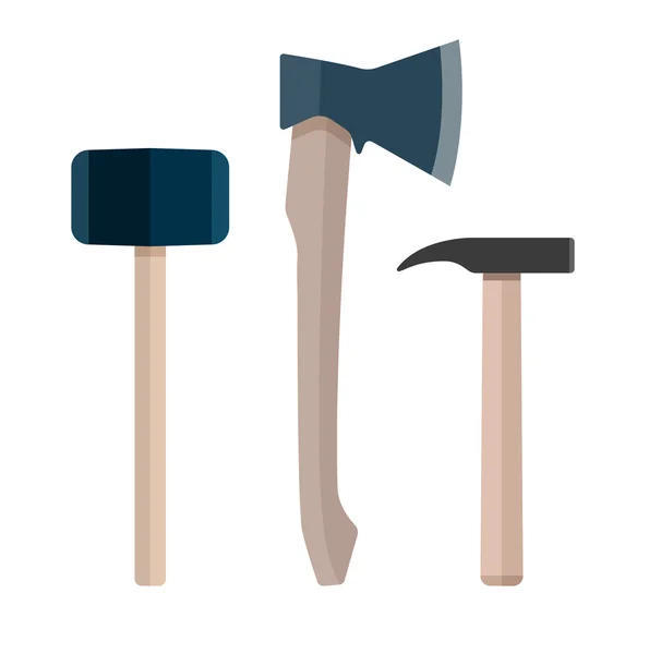 Set of instrument ax hammer flat — Stock Vector