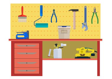 Tablo alet çekiç fırça rulo pense ile çalışma