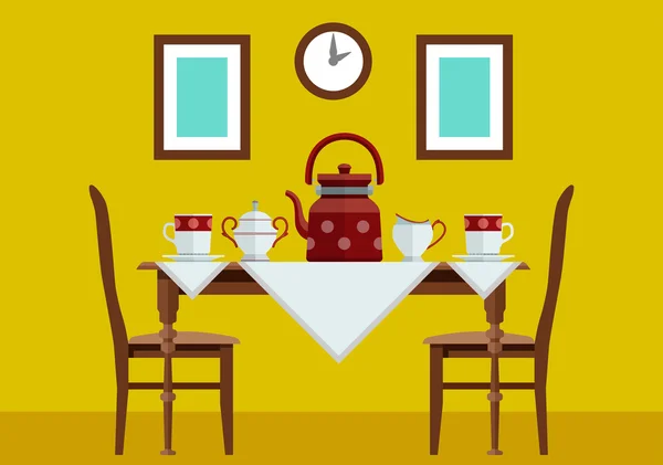 Konyha konyha asztal és teafogyasztás — Stock Vector
