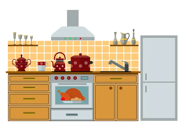 配备家具的现代化厨房 — 图库矢量图片