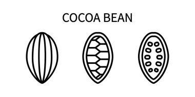Kakao Fasulyesi Çizgisi Simgesi Basit Tarzda. Sağlıklı yiyecekler. Doğal Ürün. Beyaz arkaplanda izole edilmiş basit bir vektör simgesi kümesi