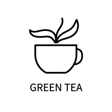 Yeşil Çay Hattı Simgesi Basit Tarzında. Sağlıklı yiyecekler. Doğal Ürün. Beyaz arkaplanda izole edilmiş basit bir biçimdeki vektör işareti.