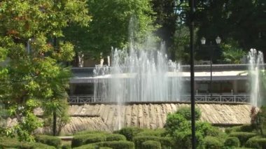 Park piramit selvi çevrili art arda sıralı çeşmeler
