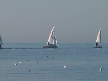 Karadeniz üzerinde Sochi şehir sularının 2015 yılının ilkbaharında yüzen yelken mahkemeler atletleri