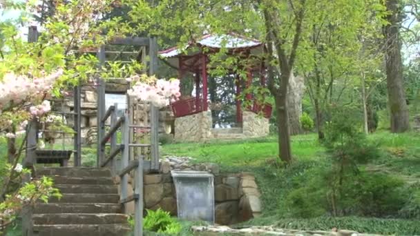 Blick über den japanischen Garten im Arboretum — Stockvideo