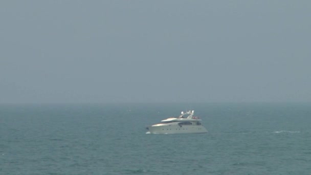 Atleten op de zeilen rechtbanken drijvend in de wateren van de stad van Sotsji aan de Zwarte Zee — Stockvideo