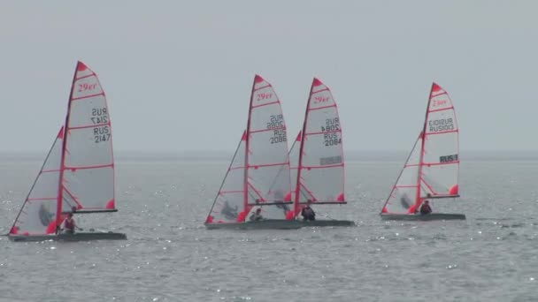 Yacht racing is een competitie van atleten in de zeilen sport in mei 2015 in de Zwarte Zee in de buurt van de stad Sotsji — Stockvideo