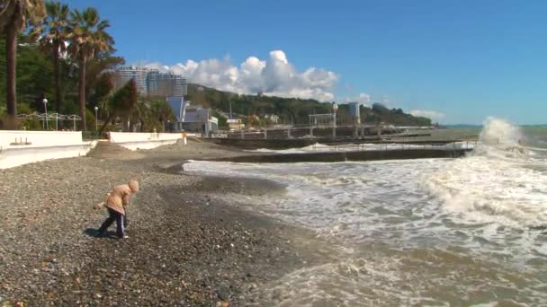 Jarní bouře na přímořské promenádě resort města Soči — Stock video