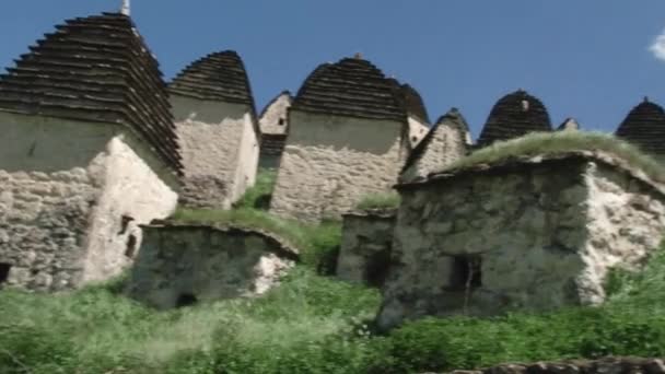 The medieval city of the dead in the village of Dargavs in North Ossetia-Alania — Stock Video