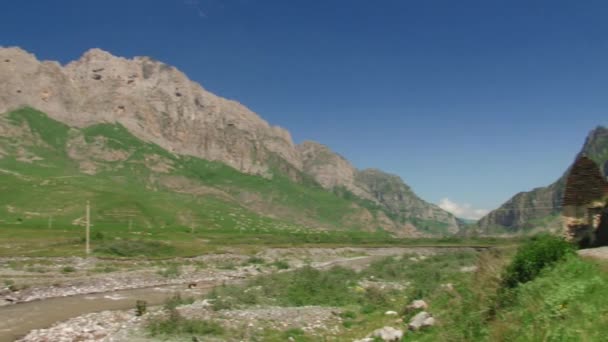 The medieval city of the dead in the village of Dargavs in North Ossetia-Alania — Stock Video