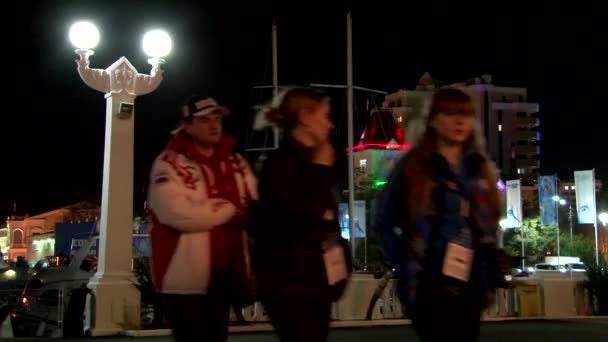 Visitas nocturnas al centro de Sochi durante los Juegos Olímpicos de febrero de 2014 — Vídeo de stock